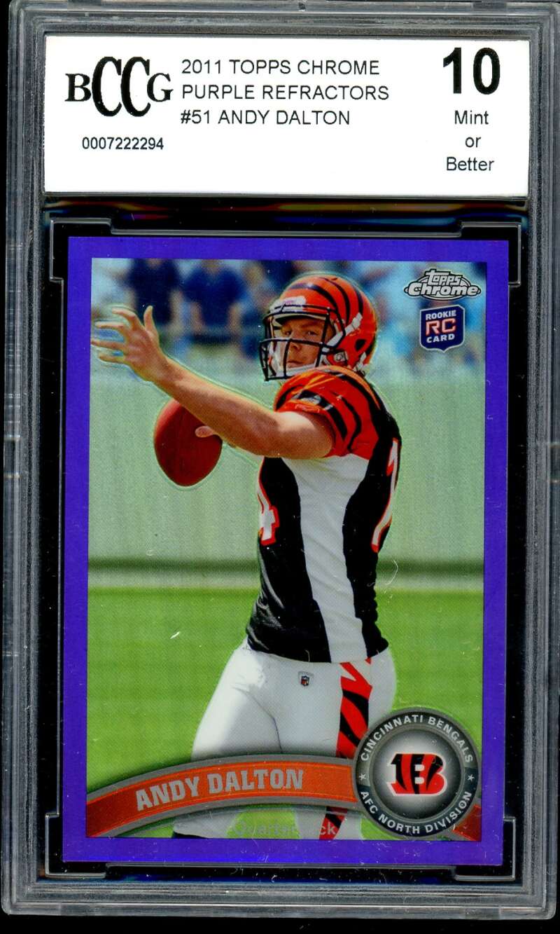 Andy Dalton Rookie Card 2011 Topps Chrome Purple Refractors #51 BGS BCCG 10 Image 1