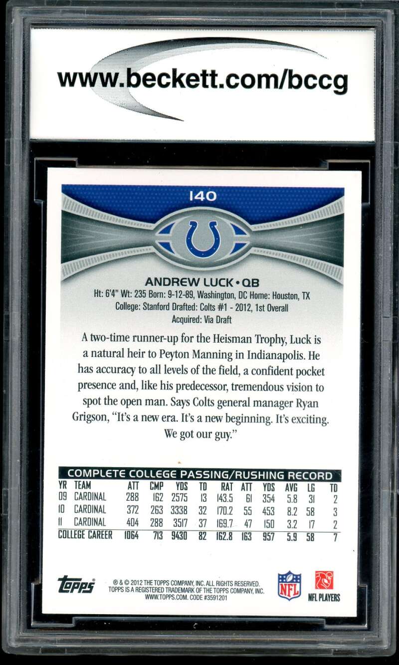 Andrew Luck Rookie Card 2012 Topps #140A BGS BCCG 10 Image 2