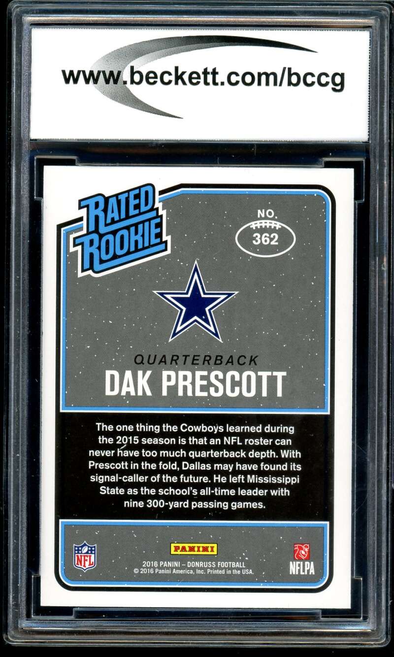 Dak Prescott Rookie Card 2016 Donruss #362 BGS BCCG 10 Image 2
