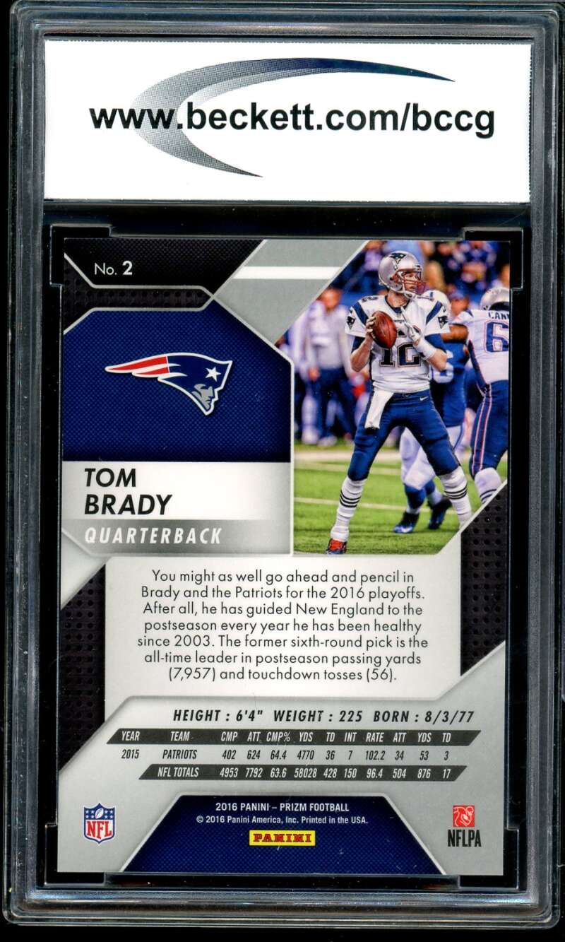Tom Brady Card 2016 Panini Prizm #2 BGS BCCG 10 Image 2