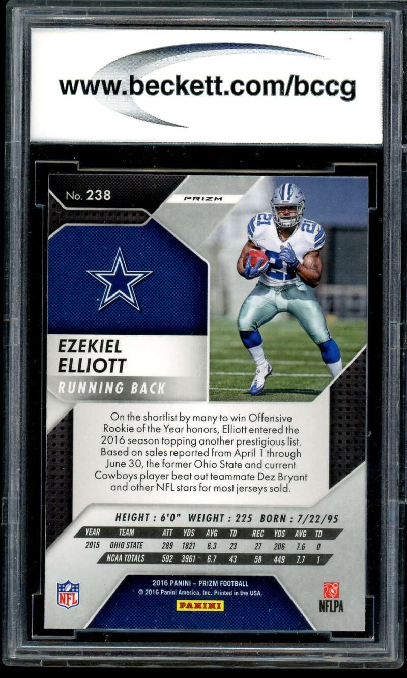 Ezekiel Elliott Rookie Card 2016 Panini Prizm #238 BGS BCCG 10 Image 2