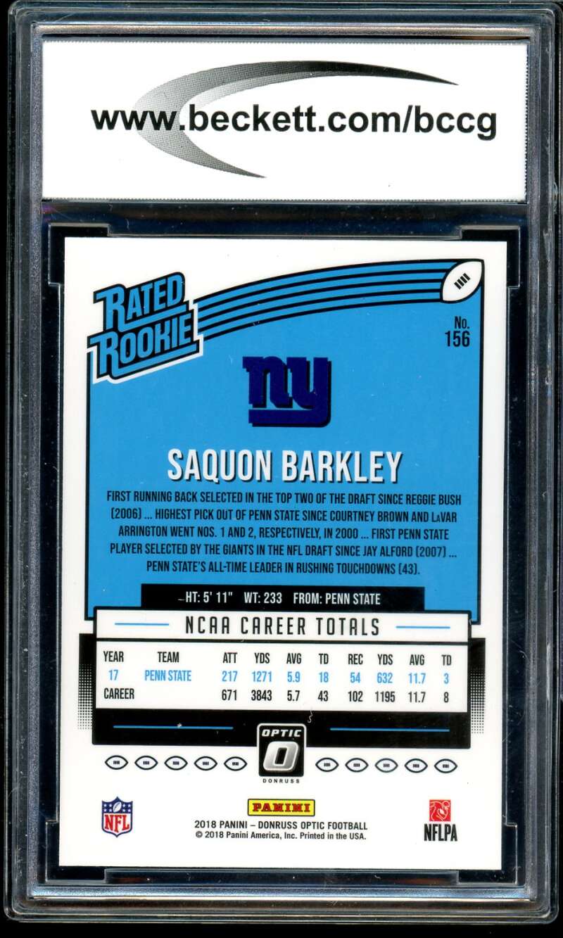 Saquon Barkley Rookie Card 2018 Donruss Optic #156 BGS BCCG 10 Image 2