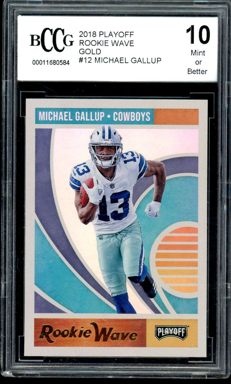 Michael Gallup Rookie Card 2018 Playoff Rookie Wave Gold #12 BGS BCCG 10 Image 1