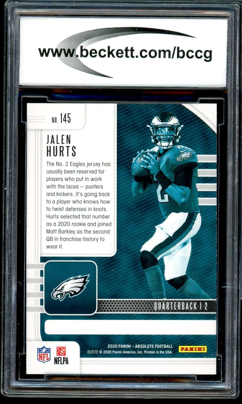 Jalen Hurts Rookie Card 2020 Panini Absolute #145 BGS BCCG 8 Image 2