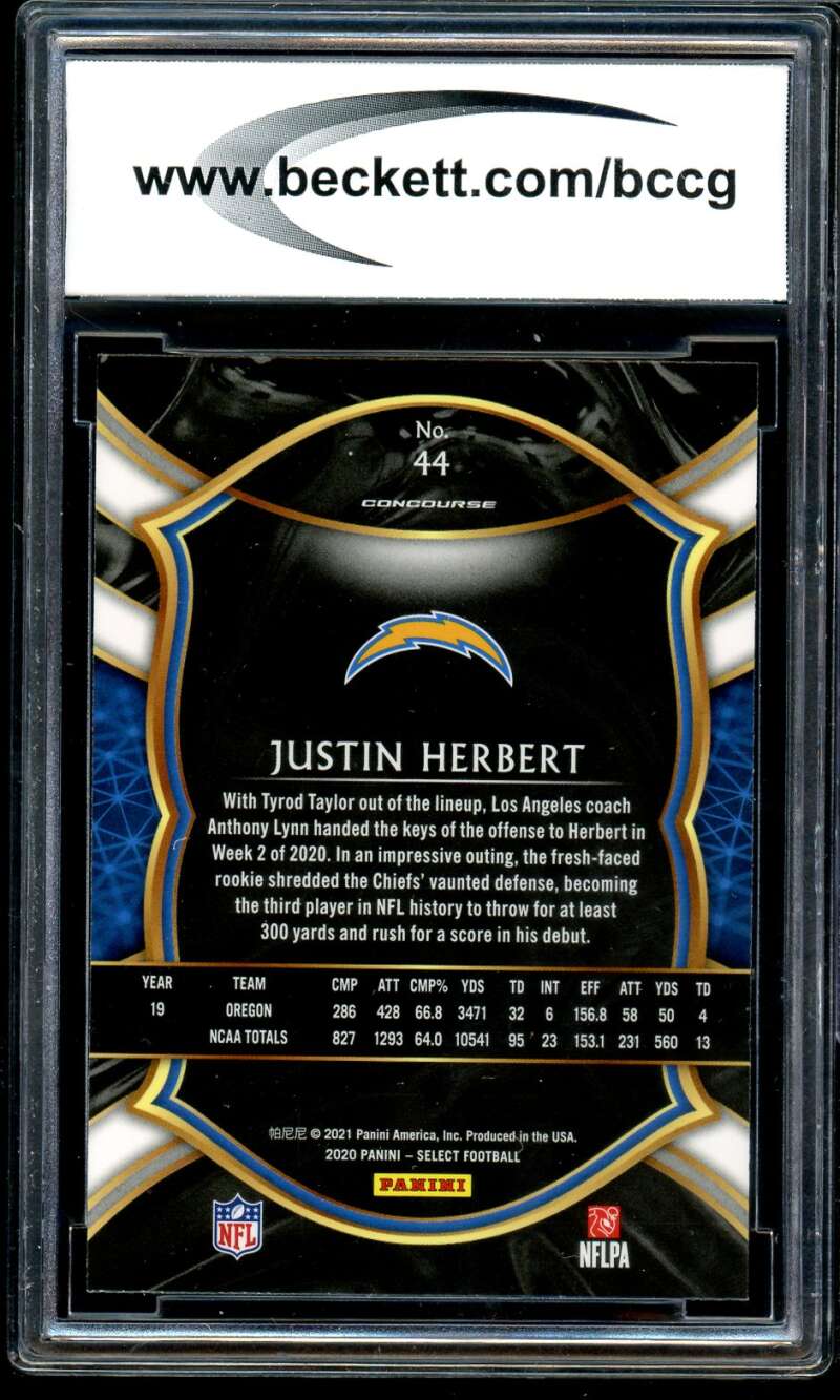 Justin Herbert Rookie Card 2020 Select #44 BGS BCCG 10 Image 2