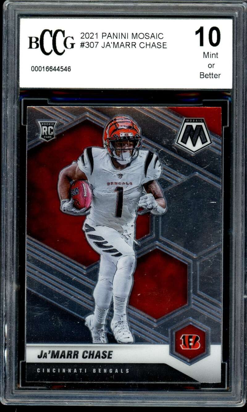 Ja'Marr Chase Rookie Card 2021 Panini Mosaic #307 BGS BCCG 10 Image 1