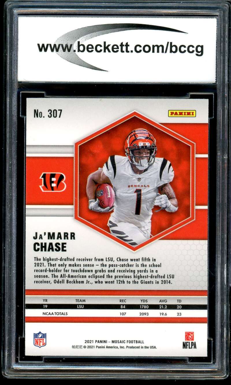 Ja'Marr Chase Rookie Card 2021 Panini Mosaic #307 BGS BCCG 10 Image 2