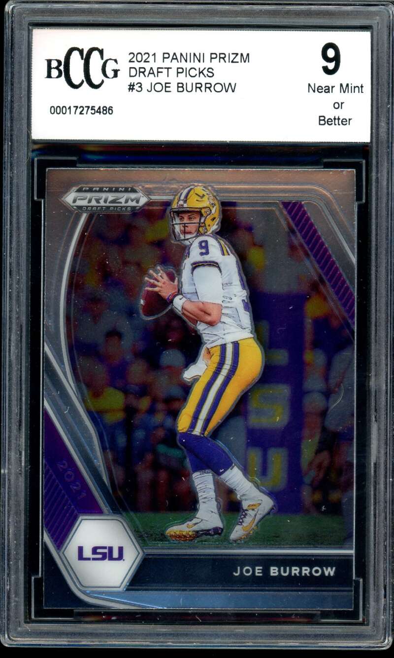 Joe Burrow Card 2021 Panini Prizm Draft Picks #3 BGS BCCG 9 Image 1