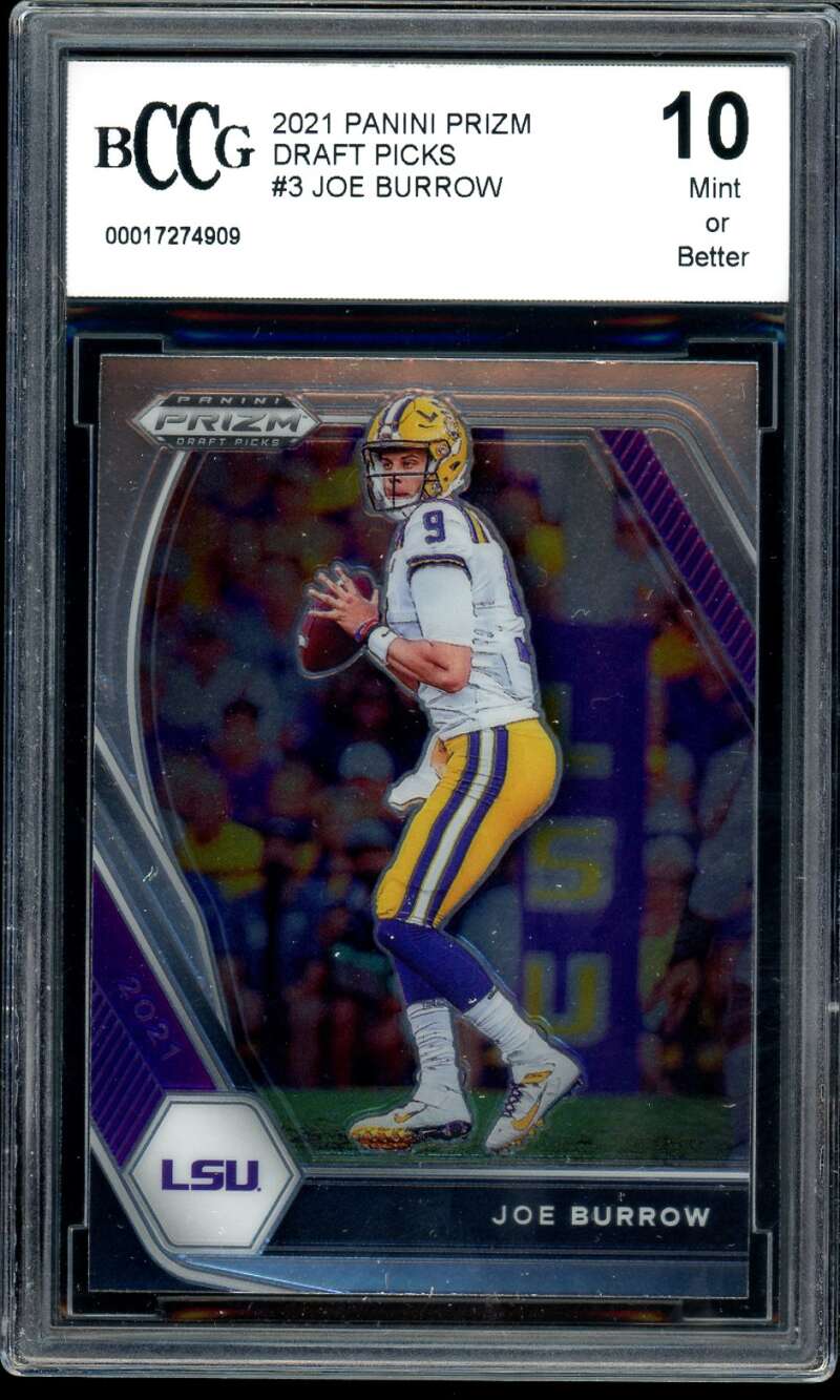 Joe Burrow Card 2021 Panini Prizm Draft Picks #3 BGS BCCG 10 Image 1