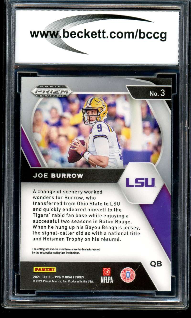 Joe Burrow Card 2021 Panini Prizm Draft Picks #3 BGS BCCG 10 Image 2