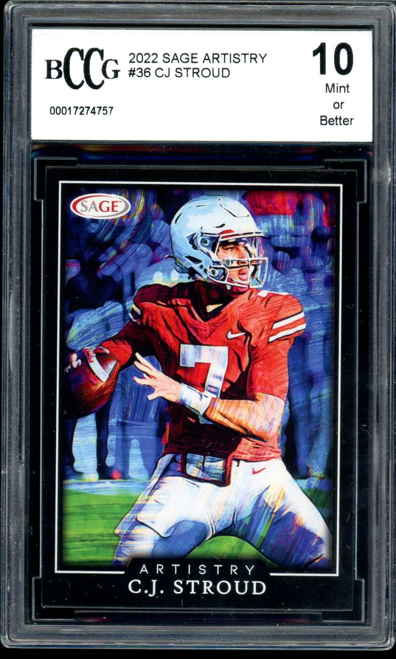 C.J. Stroud Rookie Card 2022 Sage Artistry #36 BGS BCCG 10 Image 1