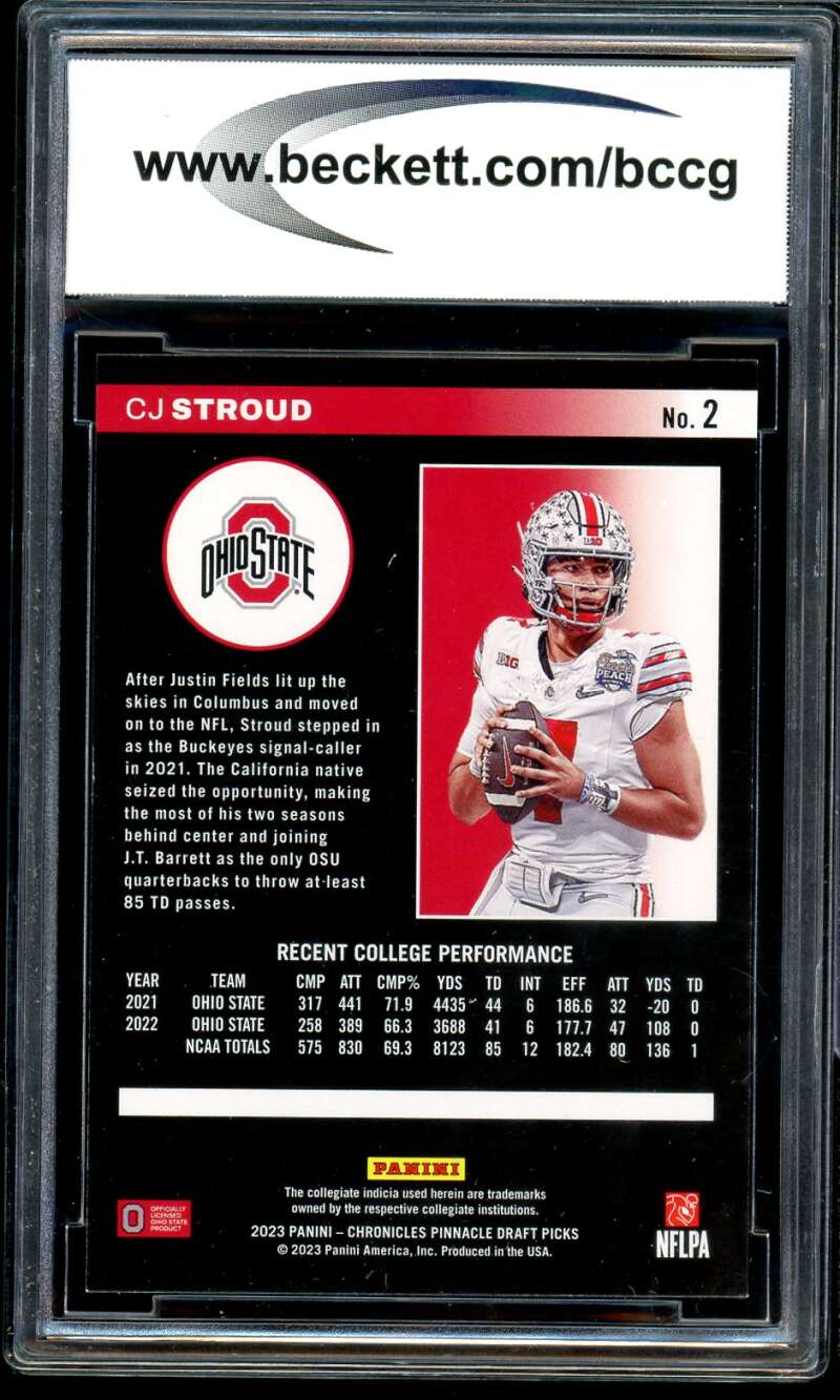 C.J. Stroud Rookie Card 2023 Chronicles DP Pinnacle #2 BGS BCCG 9 Image 2
