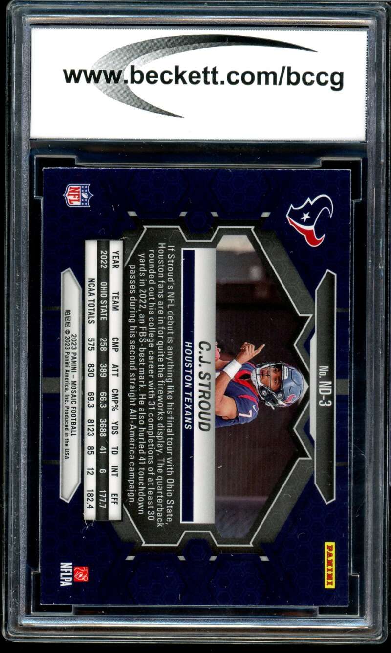 C.J. Stroud Rookie Card 2023 Panini Mosaic NFL Debut #3 BGS BCCG 10 Image 2