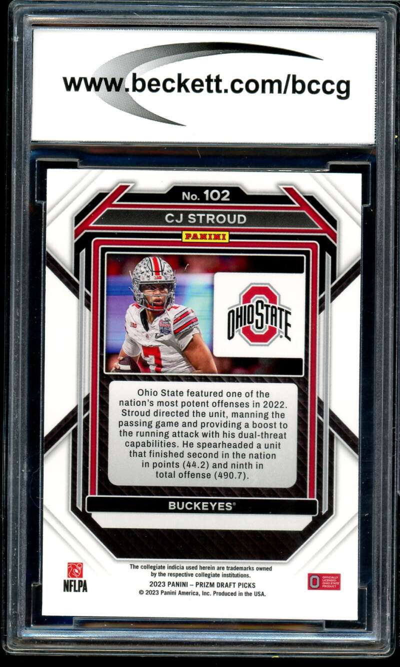 C.J. Stroud Rookie Card 2023 Prizm Draft Picks #102 BGS BCCG 10 Image 2