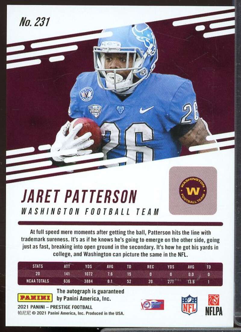 Jaret Patterson Rookie 2021 Prestige Xtra Points Signatures Premium Red #231  Image 2
