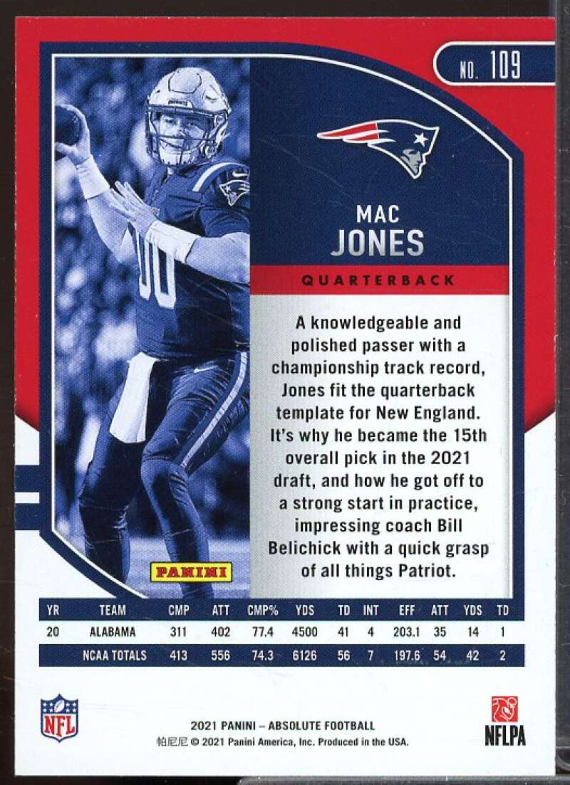 Mac Jones Rookie Card 2021 Absolute #109  Image 2