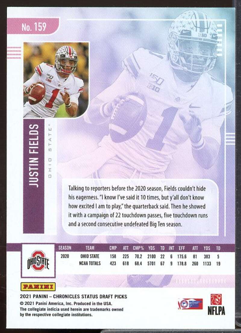 Justin Fields Rookie Card 2021 Panini Chronicles Draft Picks Status Pink #159  Image 2