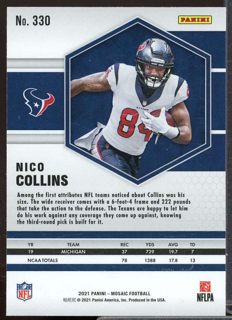 Nico Collins Rookie Card 2021 Panini Mosaic #330  Image 2