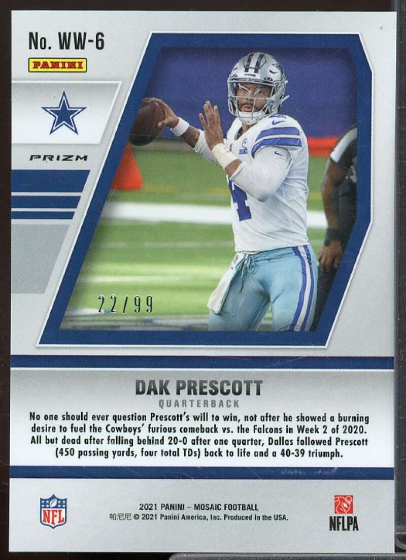 Dak Prescott Card 2021 Panini Mosaic Will to Win Mosaic Reactive Blue #6  Image 2