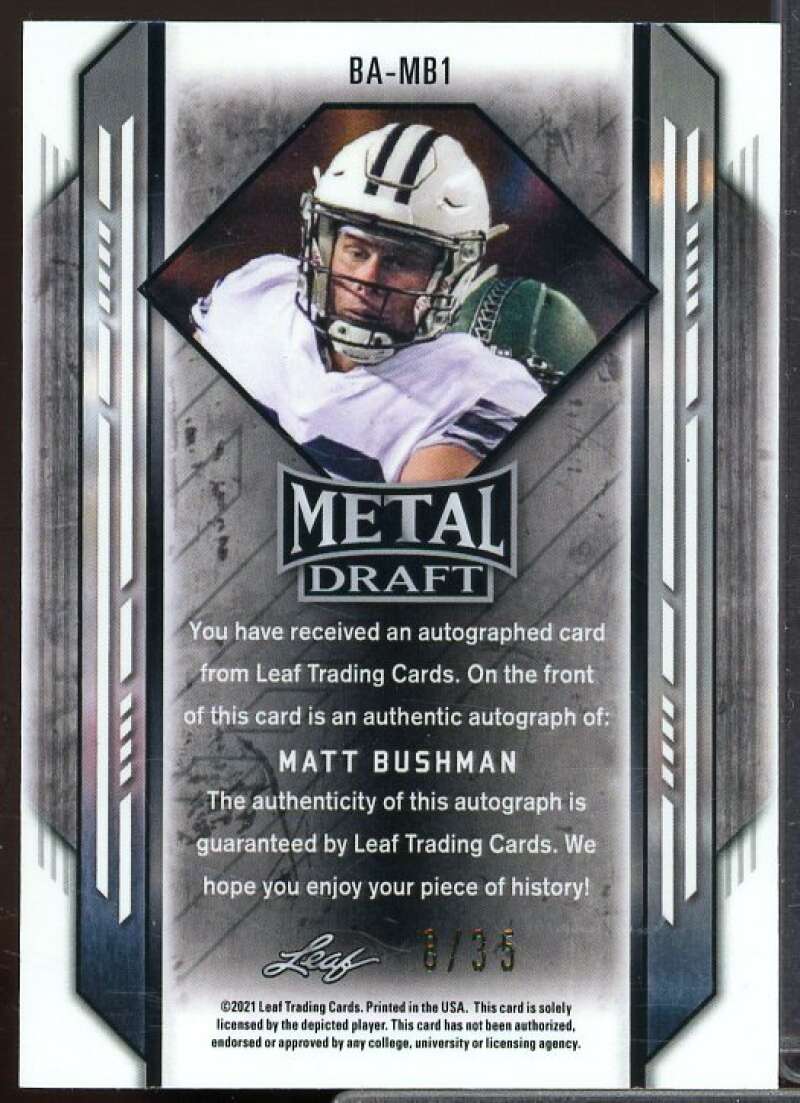 Matt Bushman Rookie Card 2021 Leaf Metal Draft Blue #MB1  Image 2
