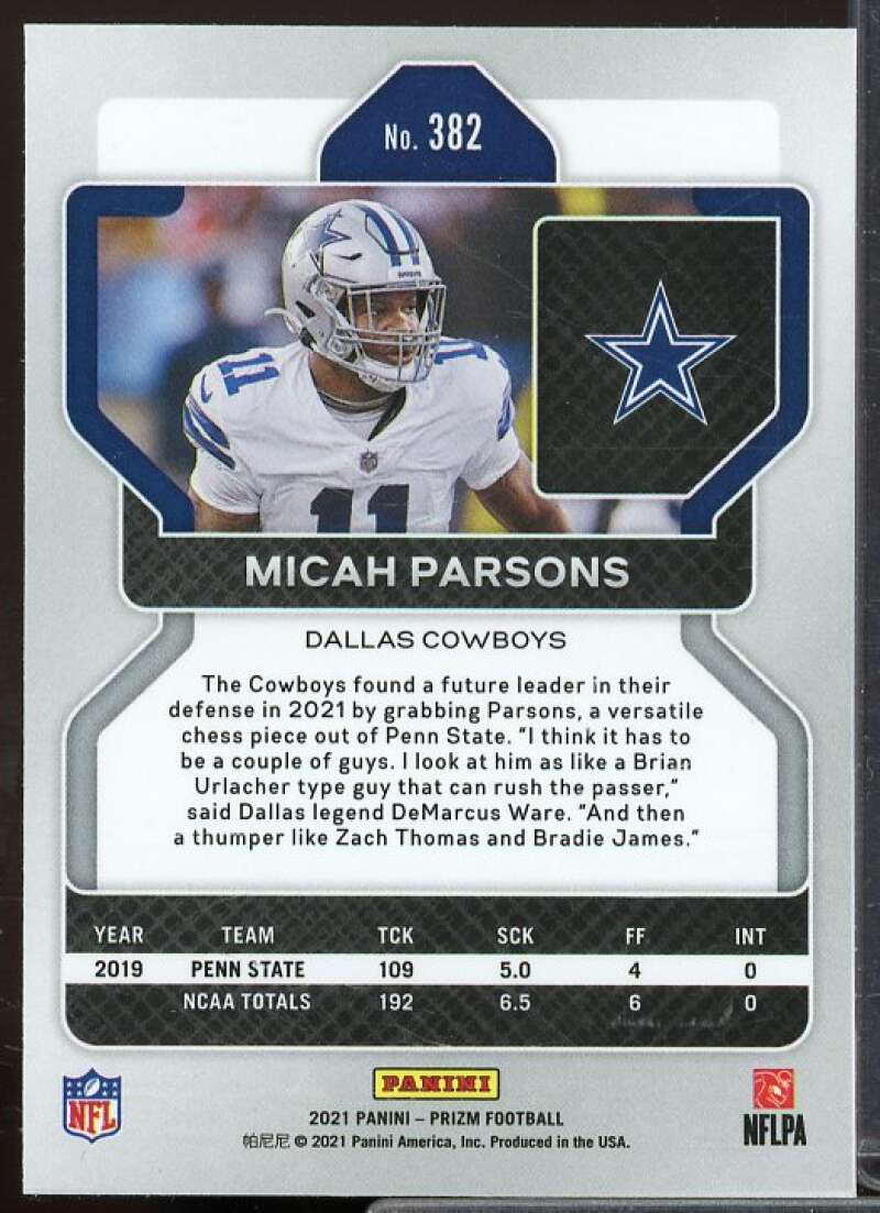 Micah Parsons Rookie Card 2021 Panini Prizm #382  Image 2