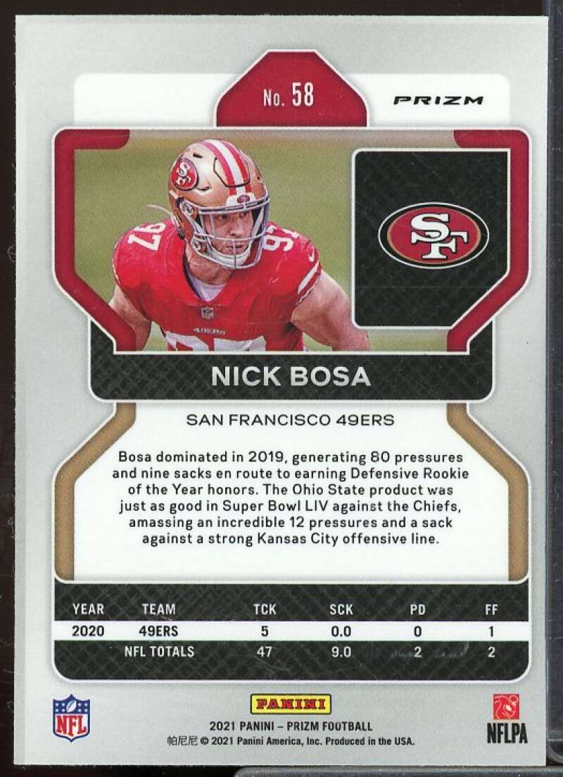 Nick Bosa Card 2021 Panini Prizm Prizms Red Ice #58  Image 2