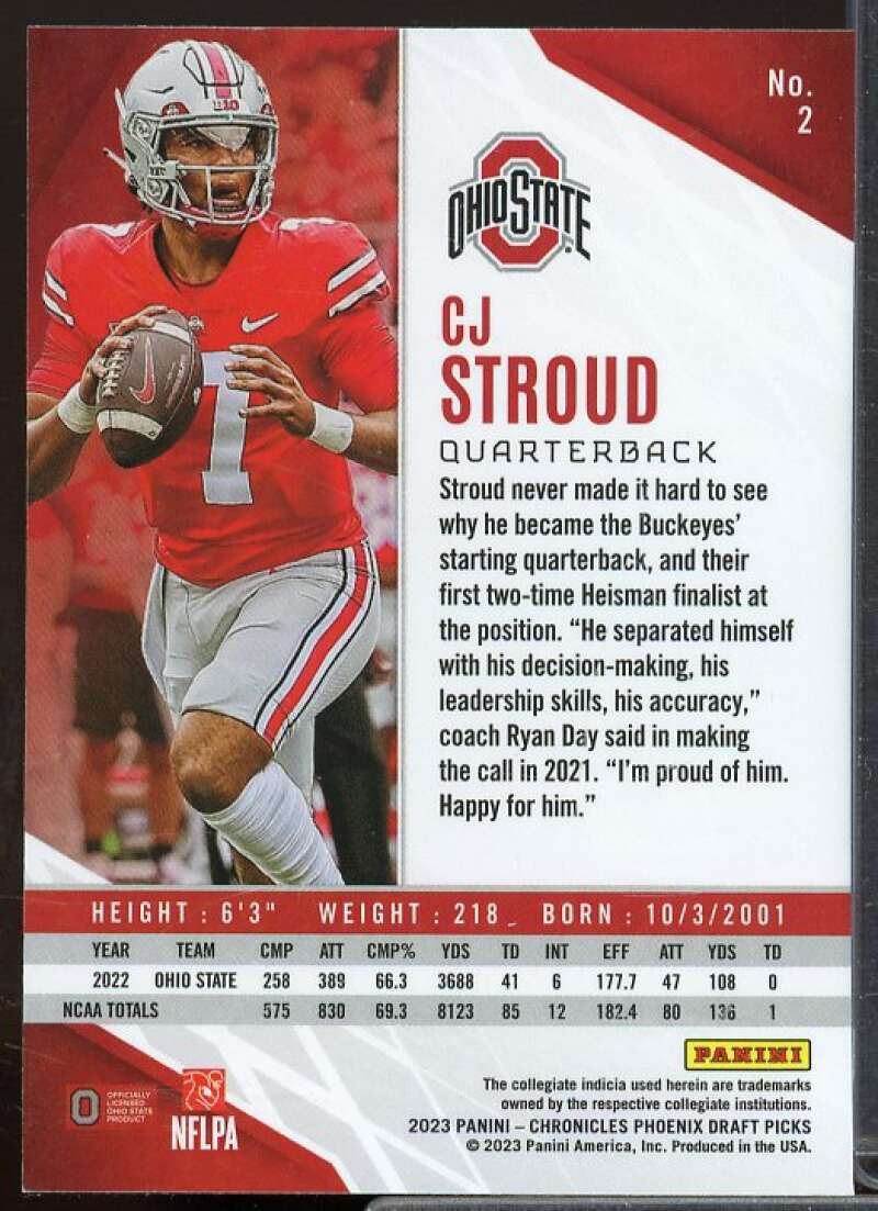 CJ Stroud Rookie Card 2023 Panini Chronicles Draft Picks Phoenix Silver #2  Image 2