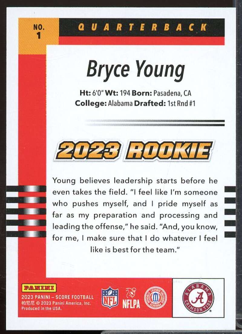 Bryce Young Rookie Card 2023 Score '03 Throwback Rookies Showcase #1  Image 2