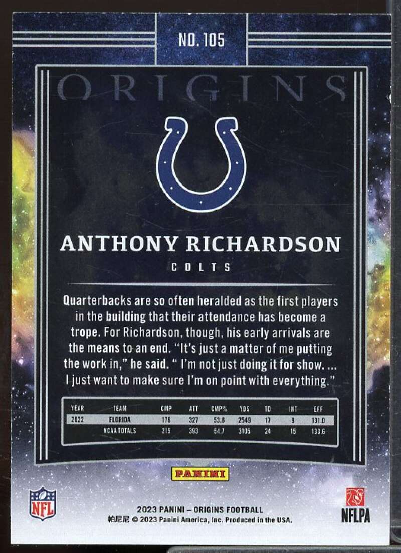 Anthony Richardson Rookie Card 2023 Panini Origins Purple #105  Image 2