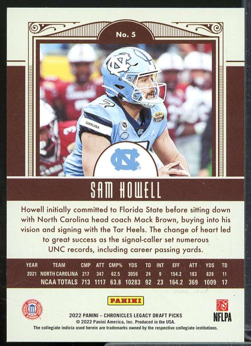 Sam Howell Rookie Card 2022 Panini Chronicles Draft Picks Legacy Rookies #5  Image 2