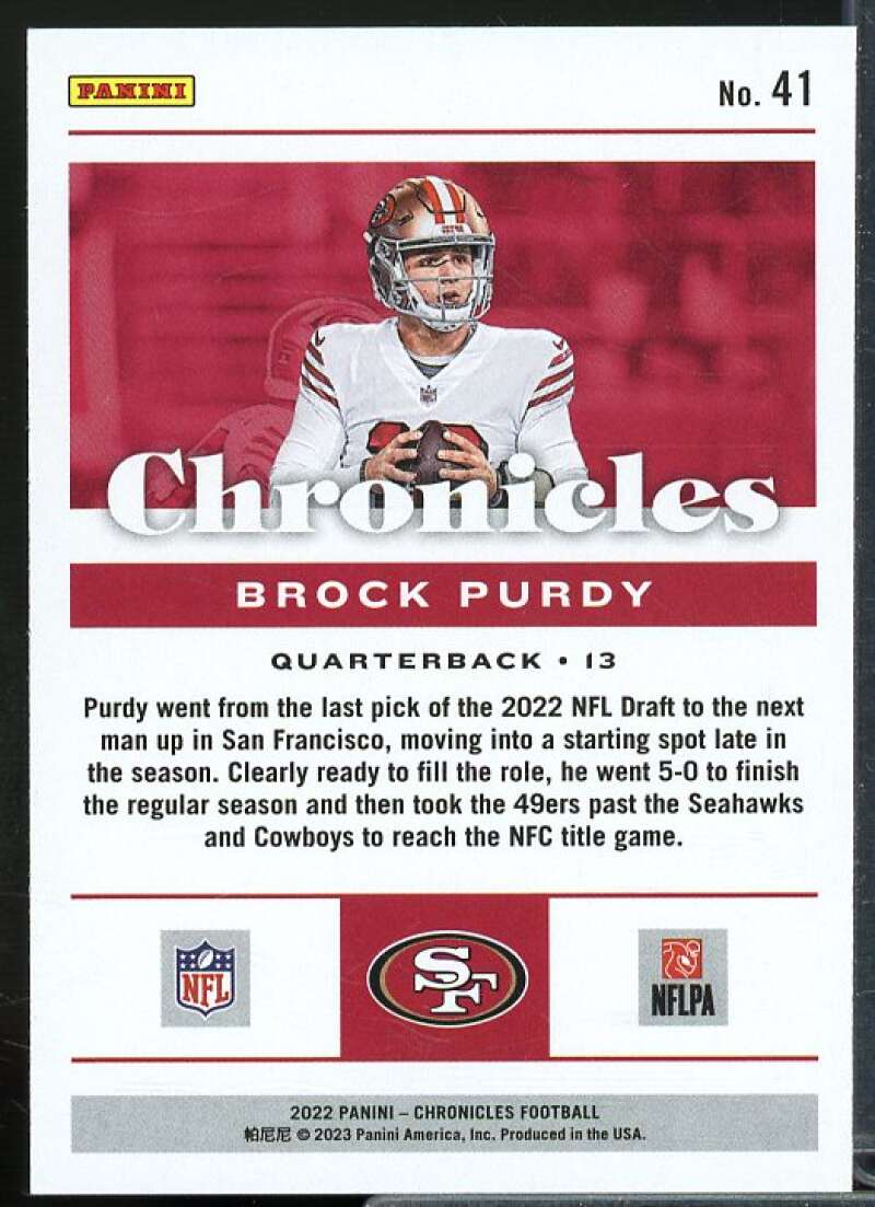 Brock Purdy Rookie Card 2022 Panini Chronicles #41  Image 2