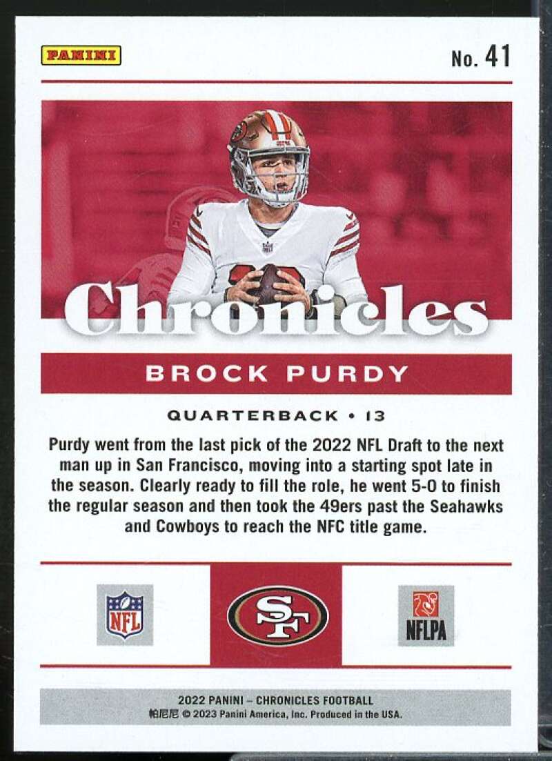 Brock Purdy Rookie Card 2022 Panini Chronicles #41  Image 2