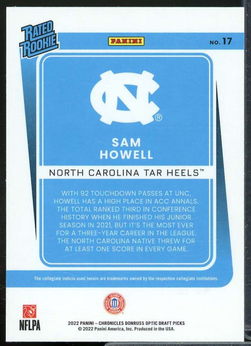 Sam Howell 2022 Panini Chronicles Draft Picks Donruss Optic Rated Rookies #17  Image 2