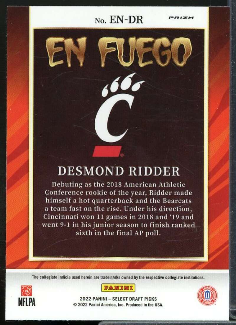 Desmond Ridder Rookie Card 2022 Select Draft Picks En Fuego Prizms #16  Image 2