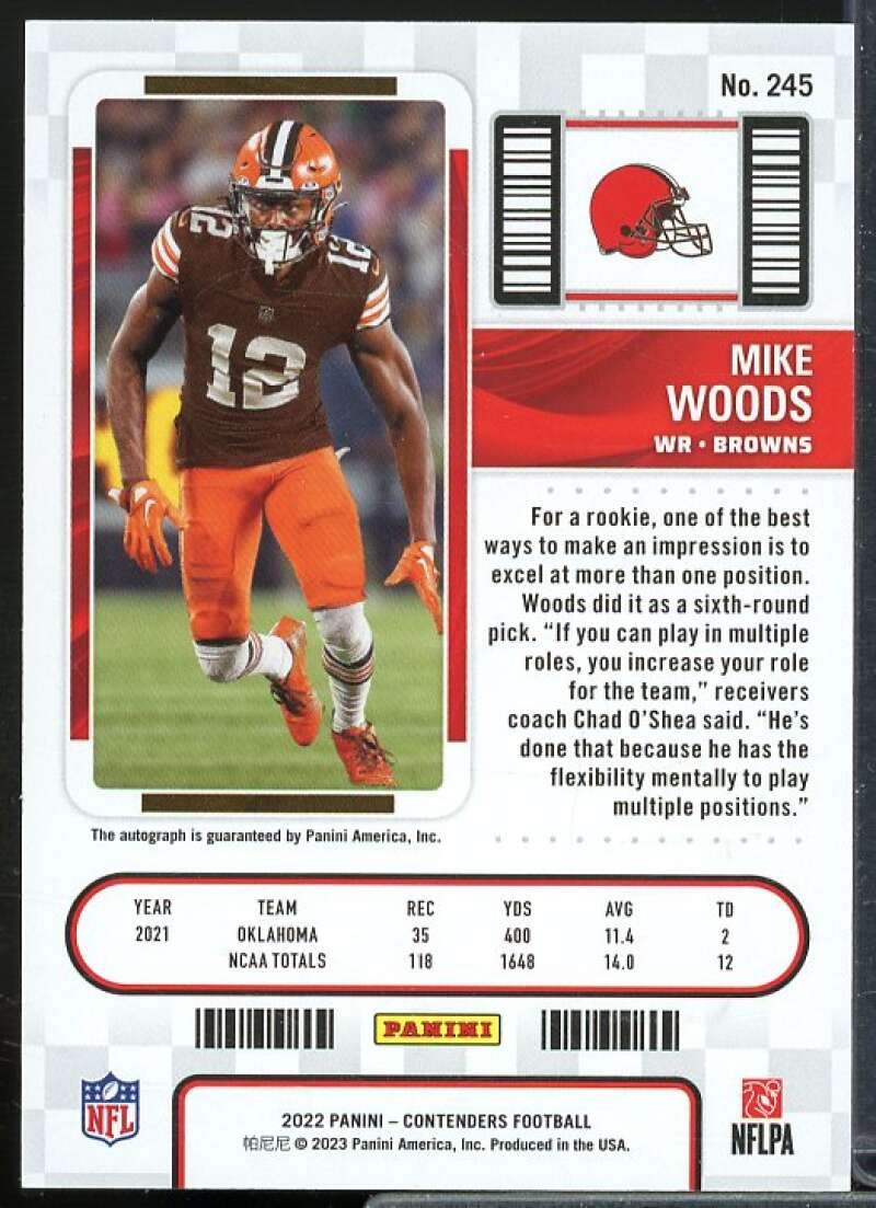 Mike Woods AU Rookie Card 2022 Panini Contenders #245A  Image 2