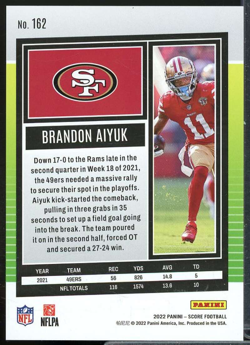 Brandon Aiyuk Card 2022 Score Dots Red #162  Image 2