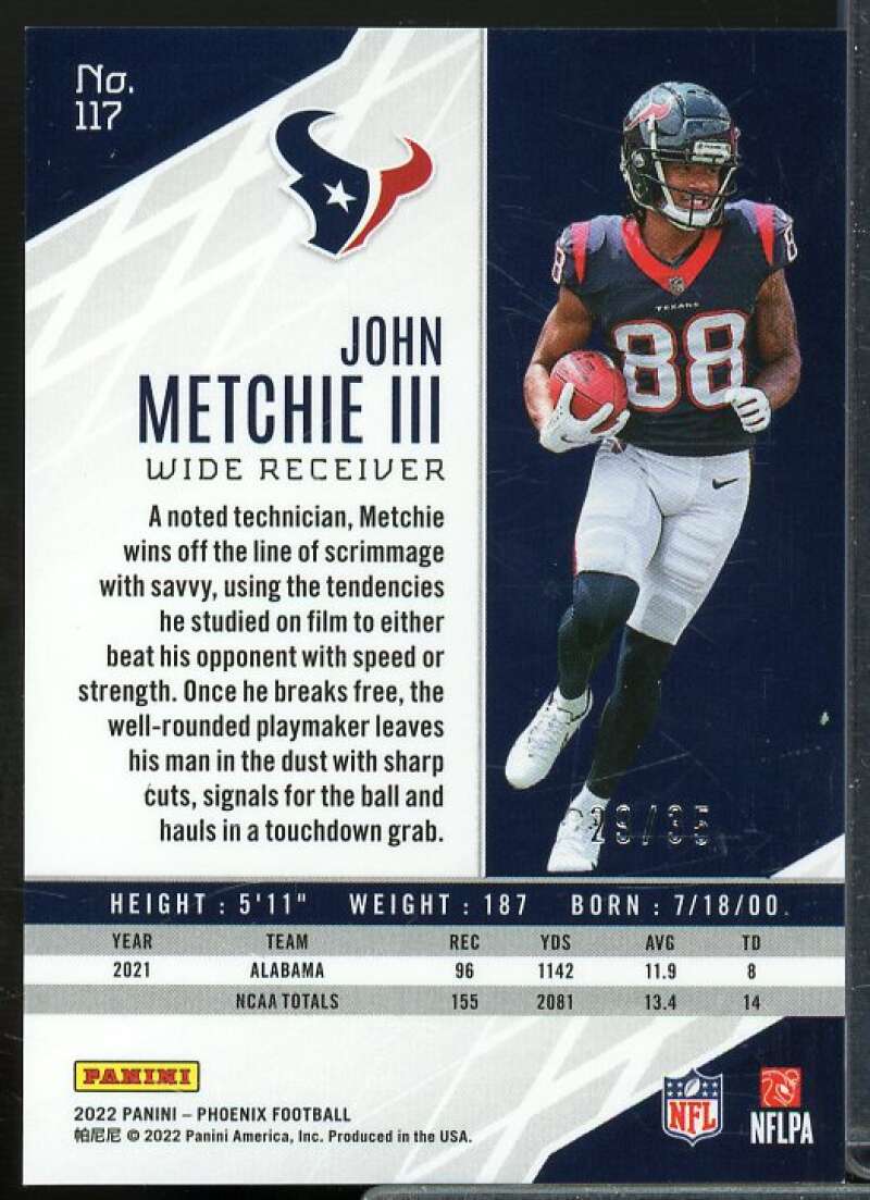 John Metchie III Rookie Card 2022 Panini Phoenix Blue #117  Image 2