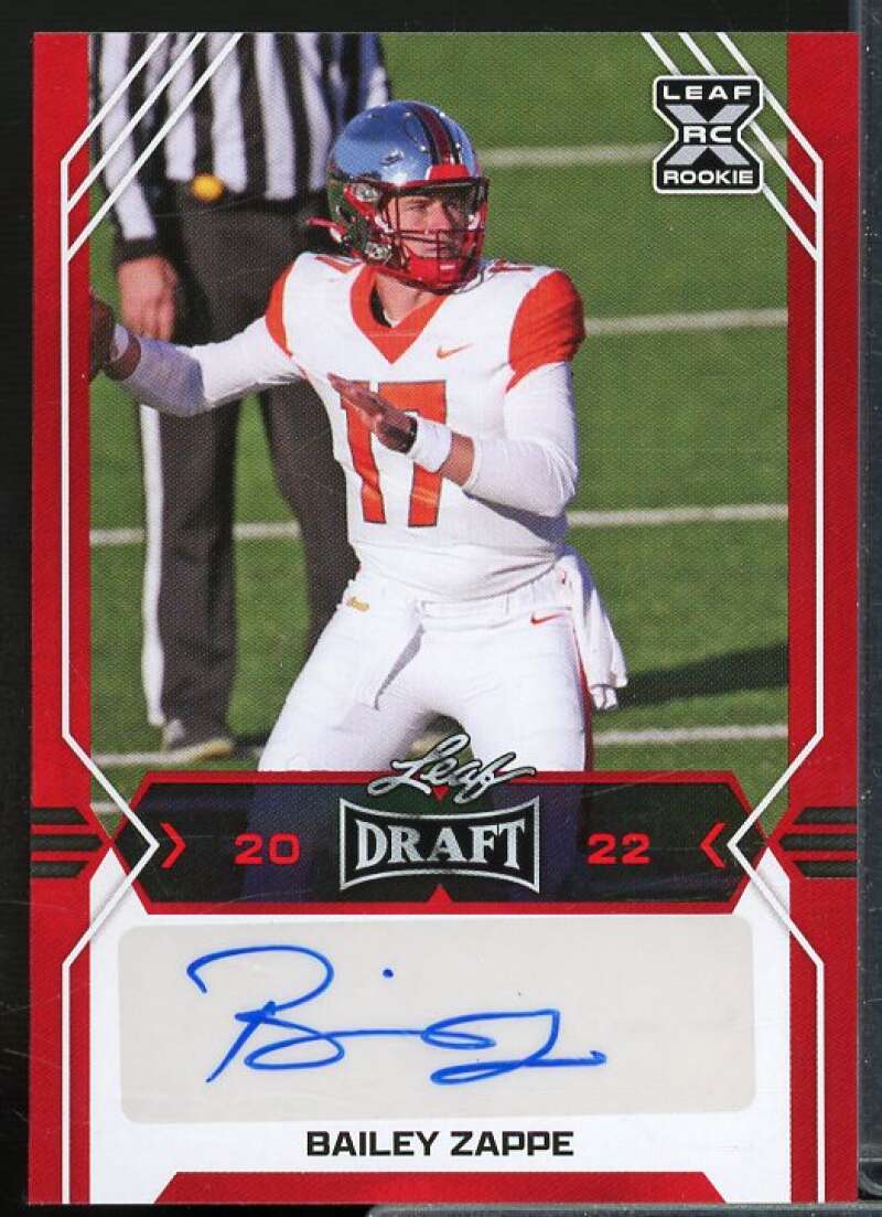 Bailey Zappe Rookie Card 2022 Leaf Draft and Prospects Autographs Red #BABZ1  Image 1
