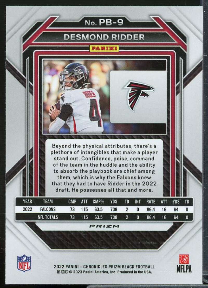 Desmond Ridder Rookie Card 2022 Panini Chronicles Prizm Black #9  Image 2