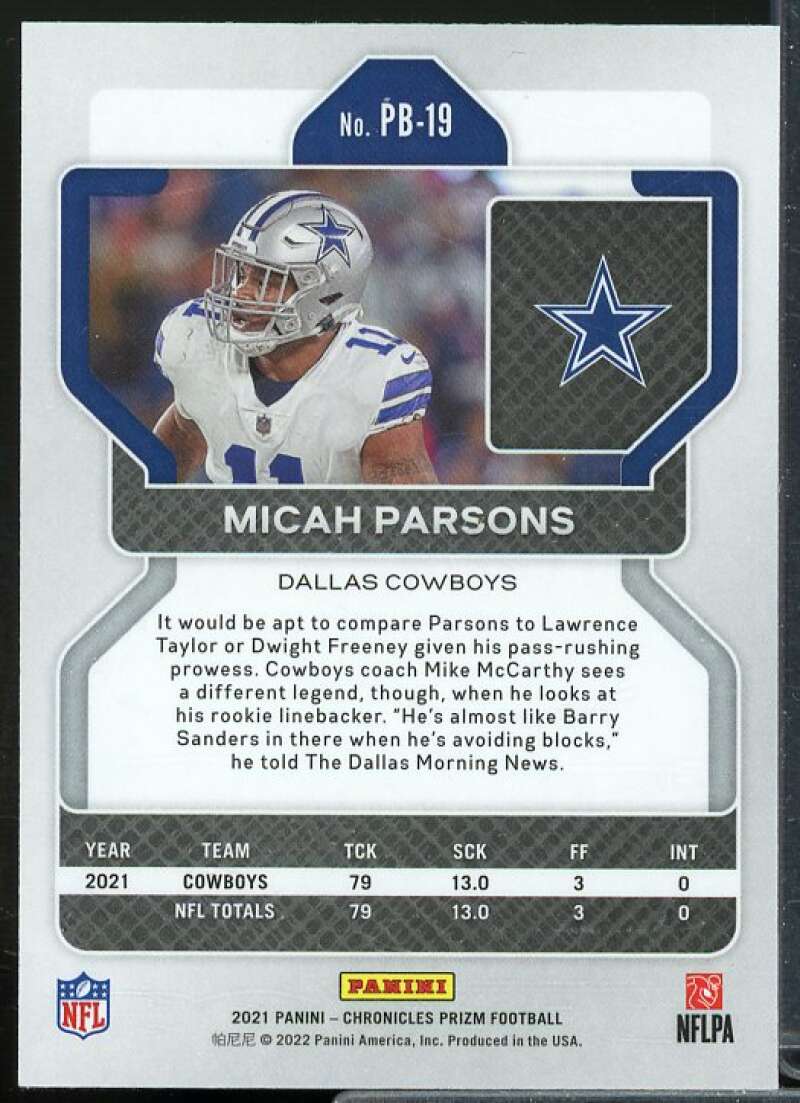 Micah Parsons Rookie Card 2021 Panini Chronicles Prizm Black #19  Image 2