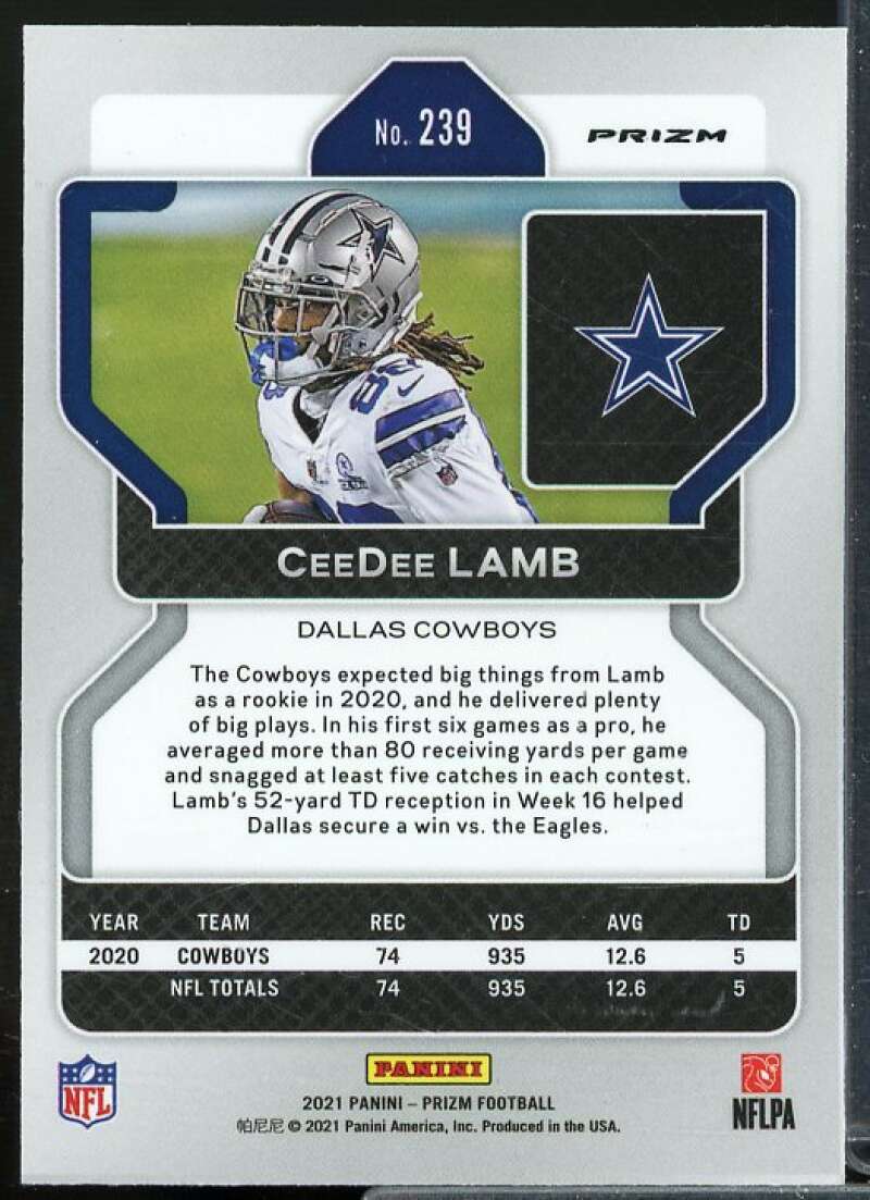 CeeDee Lamb Card 2021 Panini Prizm Prizms Neon Green Pulsar #239  Image 2