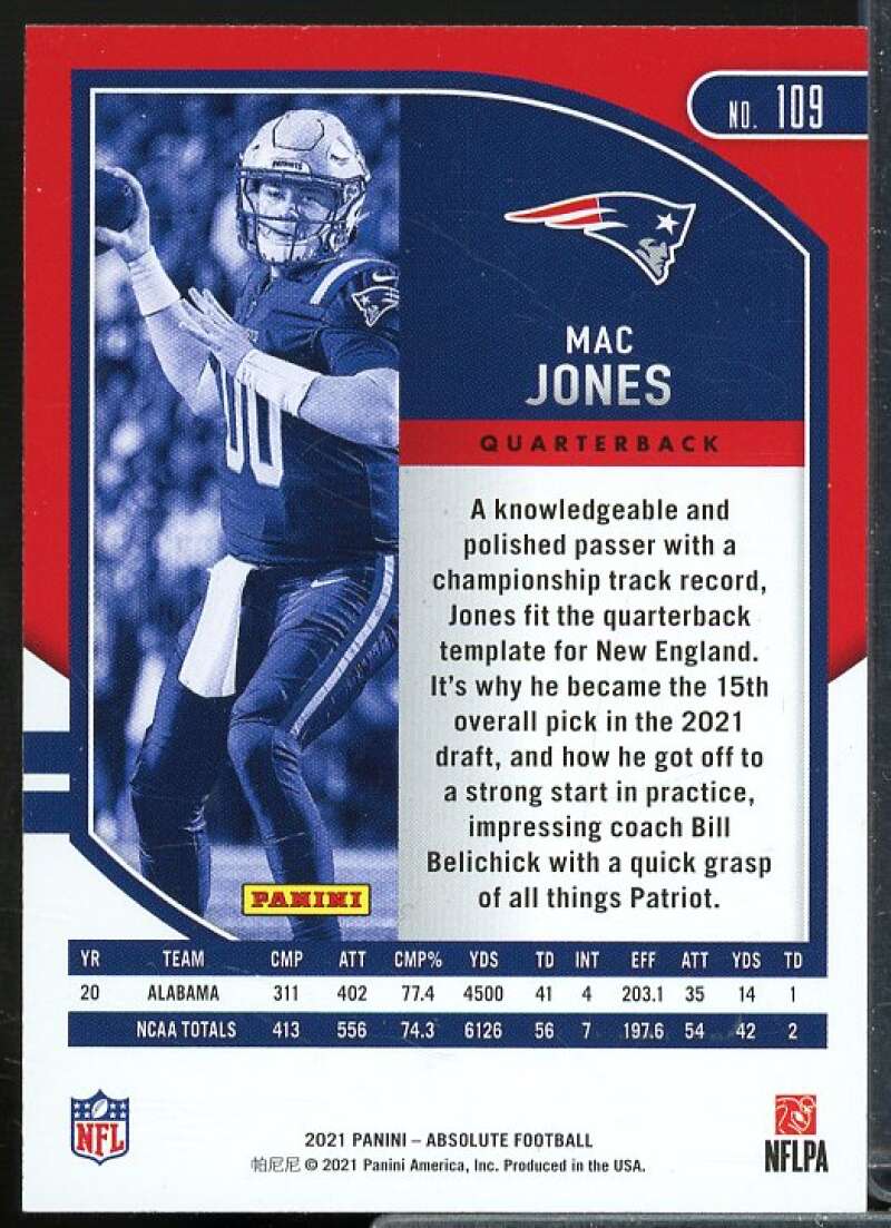 Mac Jones Rookie Card 2021 Absolute #109  Image 2