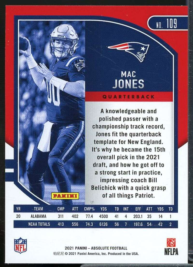Mac Jones Rookie Card 2021 Absolute #109  Image 2