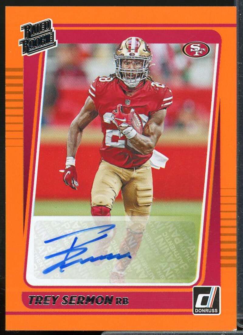 Trey Sermon Rookie Card 2021 Donruss Rated Rookies Autographs Orange #279  Image 1