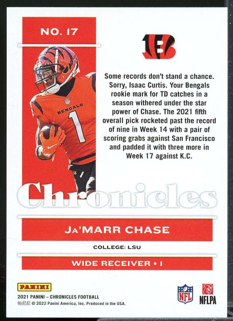 Ja'Marr Chase Rookie Card 2021 Panini Chronicles #17  Image 2