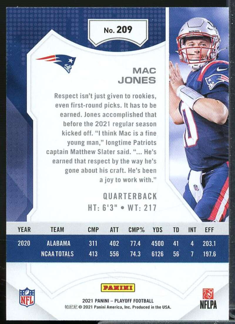 Mac Jones Rookie Card 2021 Playoff #209  Image 2