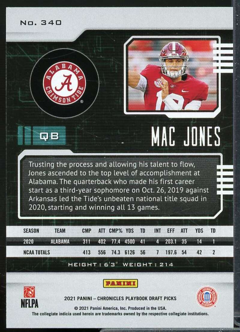 Mac Jones Rookie Card 2021 Panini Chronicles Draft Picks Playbook #340  Image 2