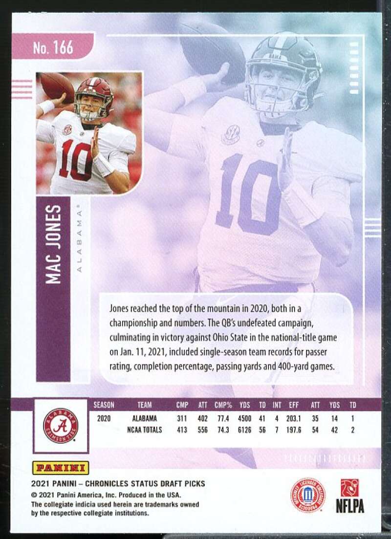 Mac Jones Rookie Card 2021 Panini Chronicles Draft Picks Status #166  Image 2