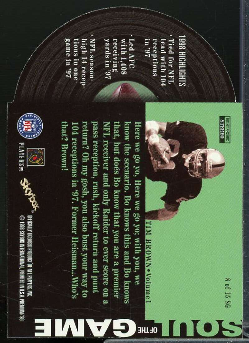 Tim Brown Card 1998 SkyBox Premium Soul of the Game #8  Image 2