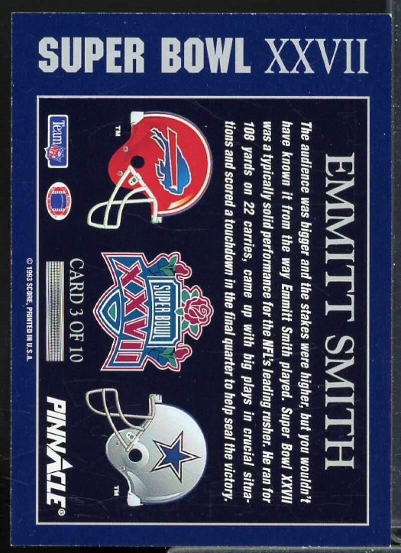 Emmitt Smith Card 1993 Pinnacle Super Bowl XXVII #3  Image 2